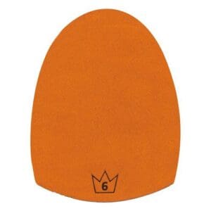 An orange beanie hat with a small crown logo.