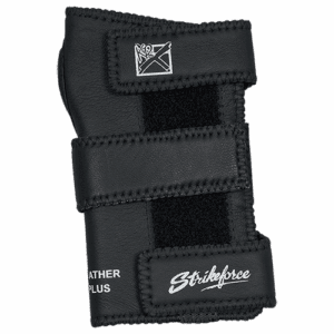 Black wrist support brace with adjustable straps and white branding.
