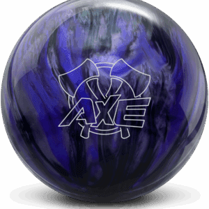 A purple and black swirled bowling ball with an 'AXE' logo.