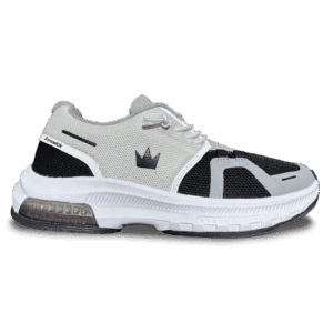 Modern white and black athletic sneaker with crown logo.