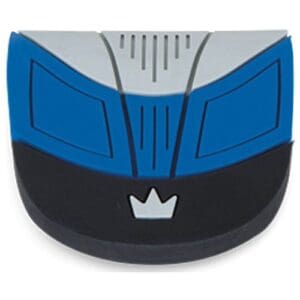 A blue and black cap with a crown logo on the front.