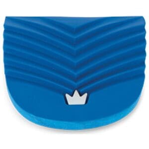 Blue silicone cleaning brush with a crown logo.