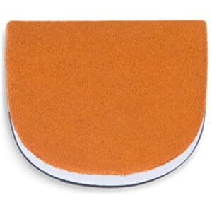 Orange half-moon shaped cleaning pad with a white base.
