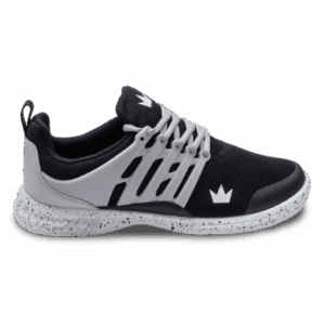Black and white athletic shoe with a modern design and crown logo.