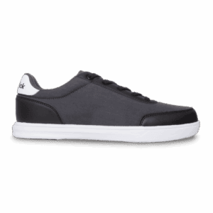 A sleek black sneaker with white sole and minimalist design.