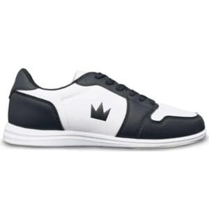 Black and white sneaker with a crown logo on the side.