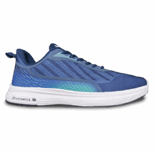Blue athletic sneaker with white sole and teal accents.