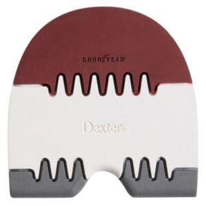 A three-color guitar pick with a unique wavy design.