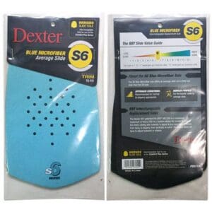 Blue Dexter water meter cover labeled S6, front and back views.