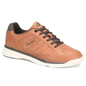 Brown casual sneaker with black laces and white sole.