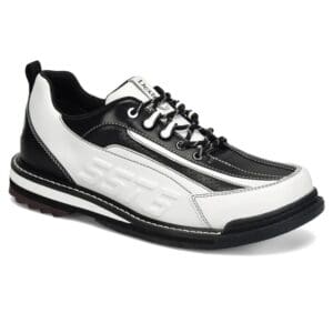 Black and white casual sneaker with a sleek design.