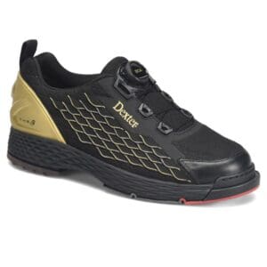 Black and gold sports shoe with a modern design.