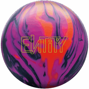 A vibrant purple and orange bowling ball with the word 'ENTITY'.