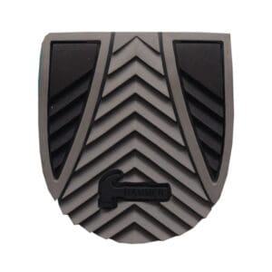 Black and gray rubber shoe heel grip with a chevron pattern.