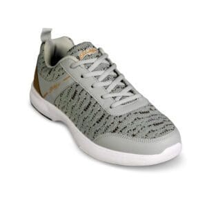 Lightweight gray and brown athletic sneaker with white sole.