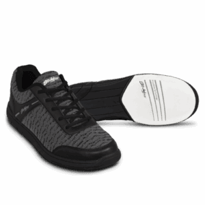 Black and gray athletic shoes with white soles.