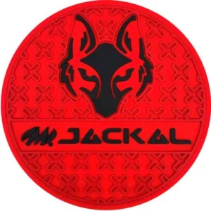 Red circular logo with a black jackal head and stylized text.