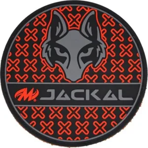 A circular patch with a wolf head and 'JACKAL' text.