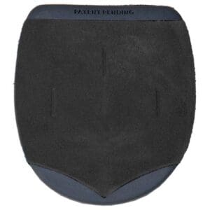 Black and blue knee pad with protective cushioning.