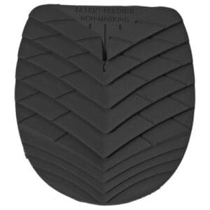 Black rubber car tire with herringbone tread pattern.