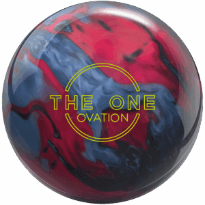 A colorful bowling ball with "THE ONE OVATION" logo.