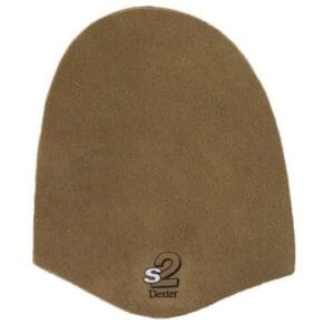 Brown knit beanie hat with a small logo.